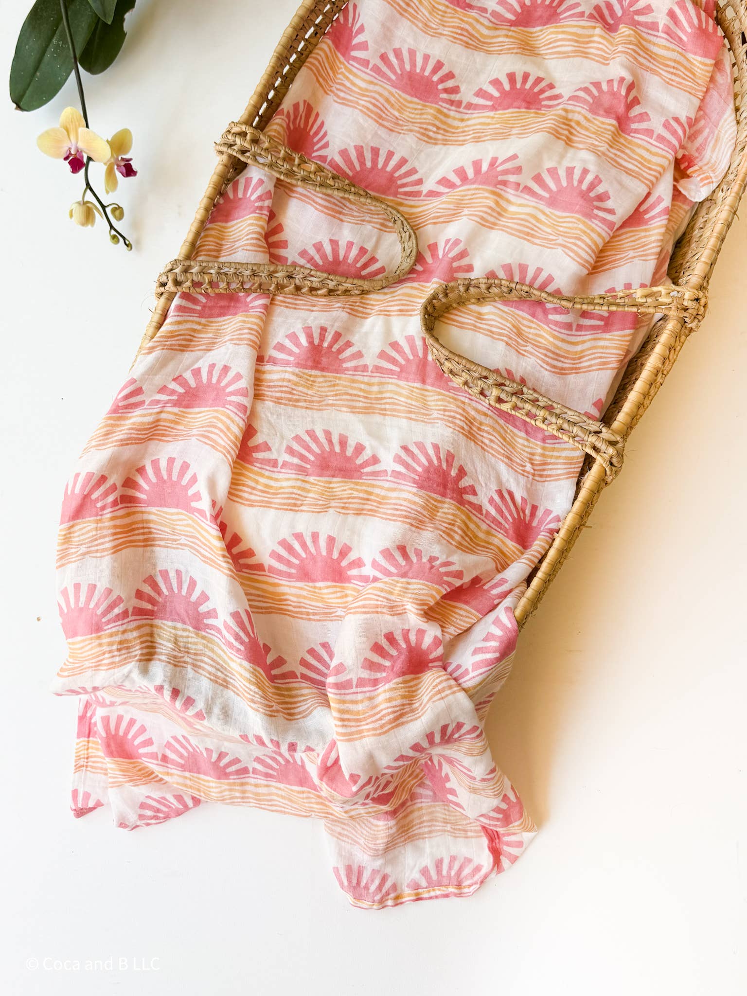 Pink Sun and Wave Organic Bamboo + Cotton Swaddle Blanket