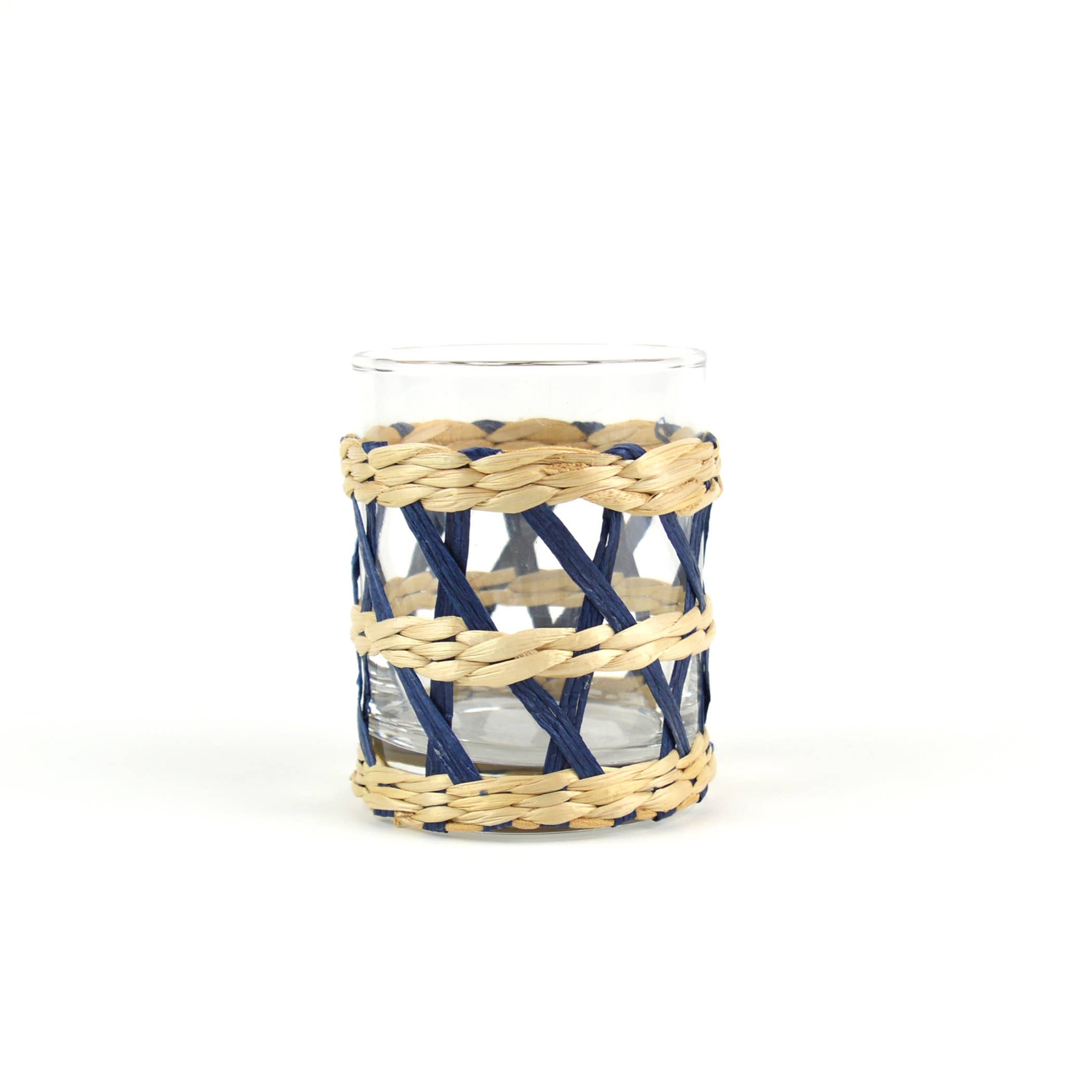 Navy Rattan Old Fashioned Glass