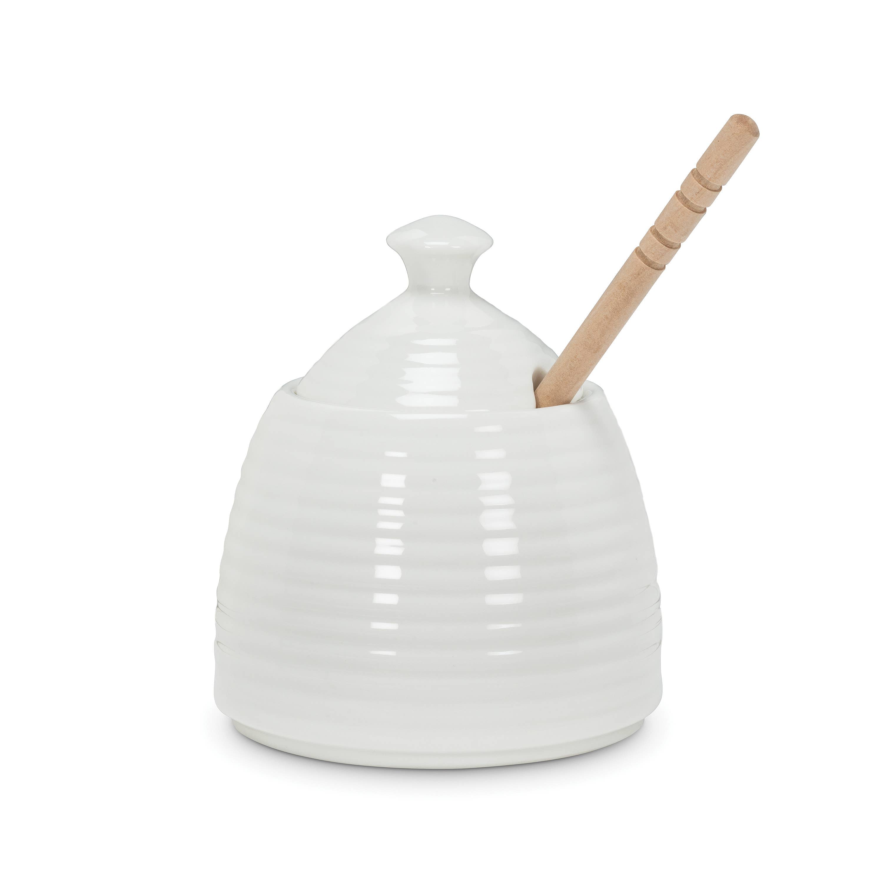 Beehive Honey Pot W/Dauber-Wht-5"H
