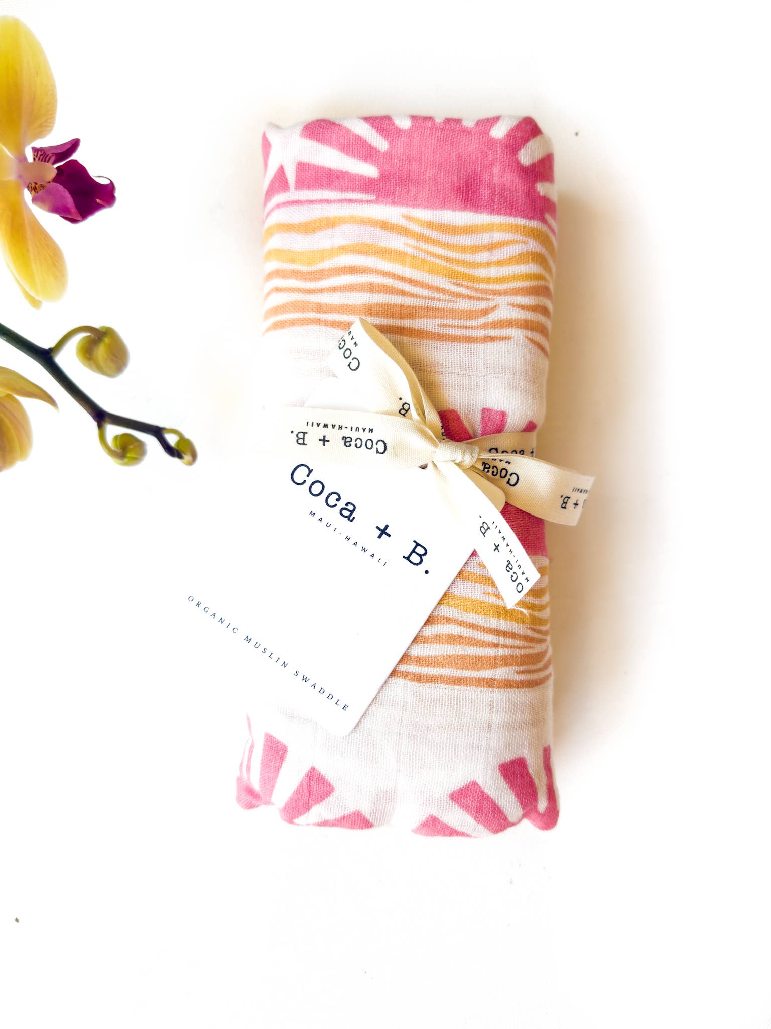 Pink Sun and Wave Organic Bamboo + Cotton Swaddle Blanket