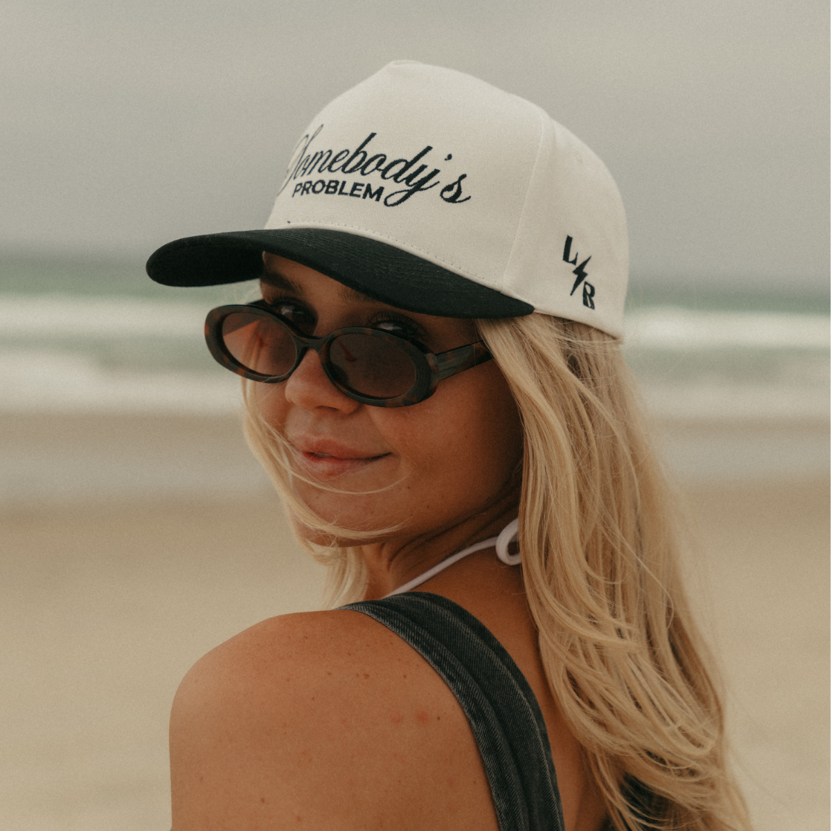 Somebody's Problem Cotton Twill Hat: Black/White