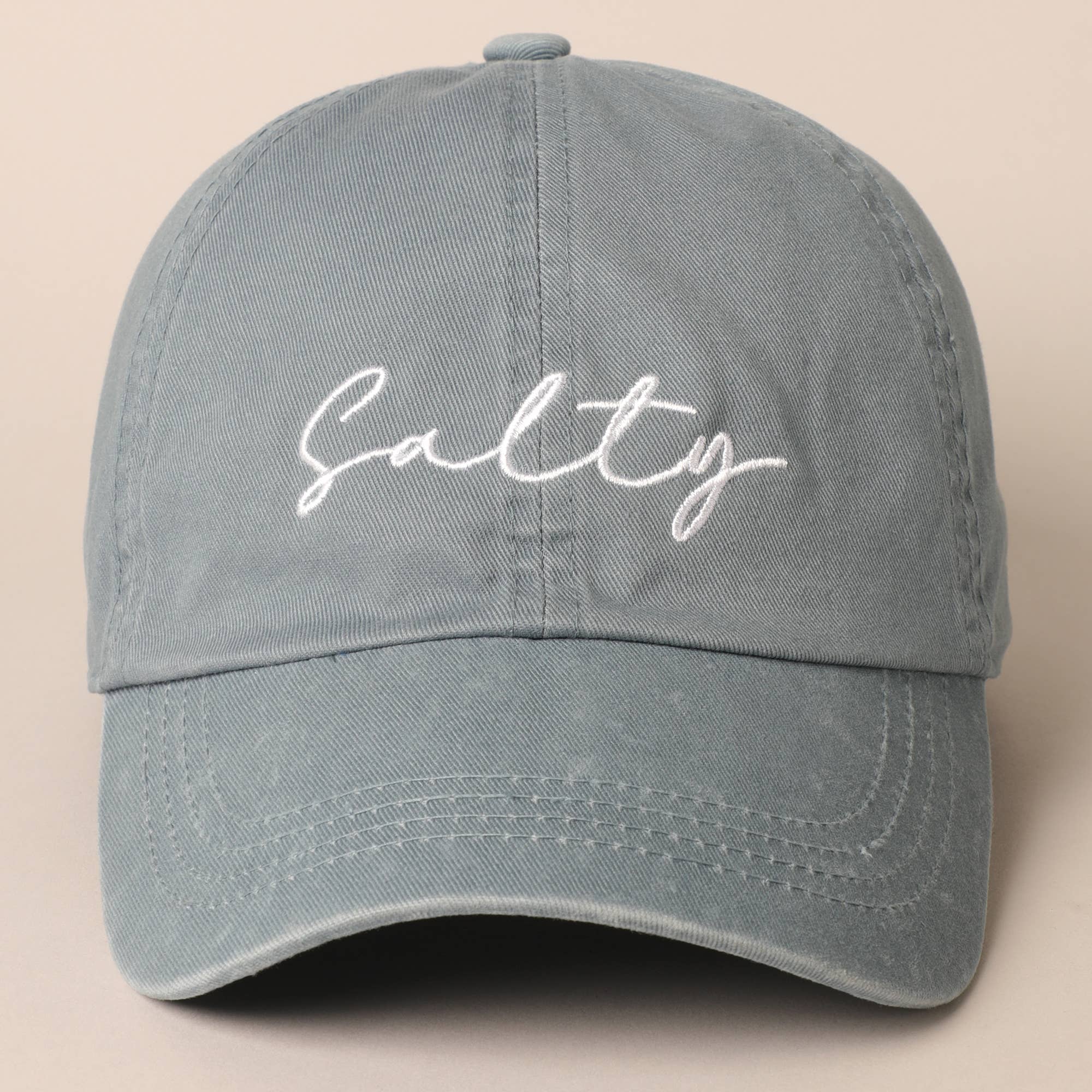 Salty Lettering Embroidery Baseball Cap: VINTAGE BLUE / One Size