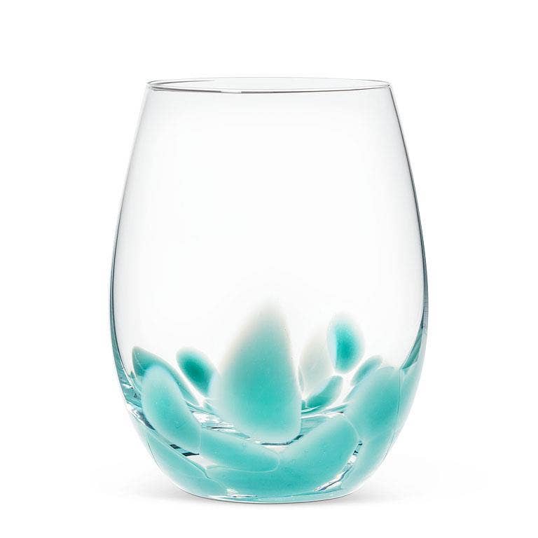 Fused Dots Stemless Wine Glass - Turq - 4.5"H(18oz)