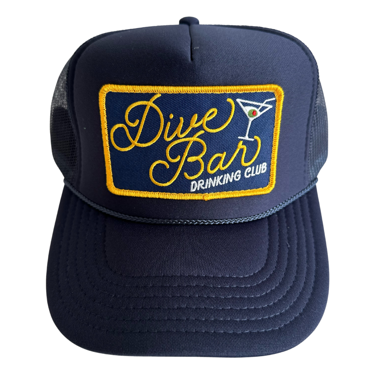 Dive Bar Drinking Club Patch Trucker Hat: Navy
