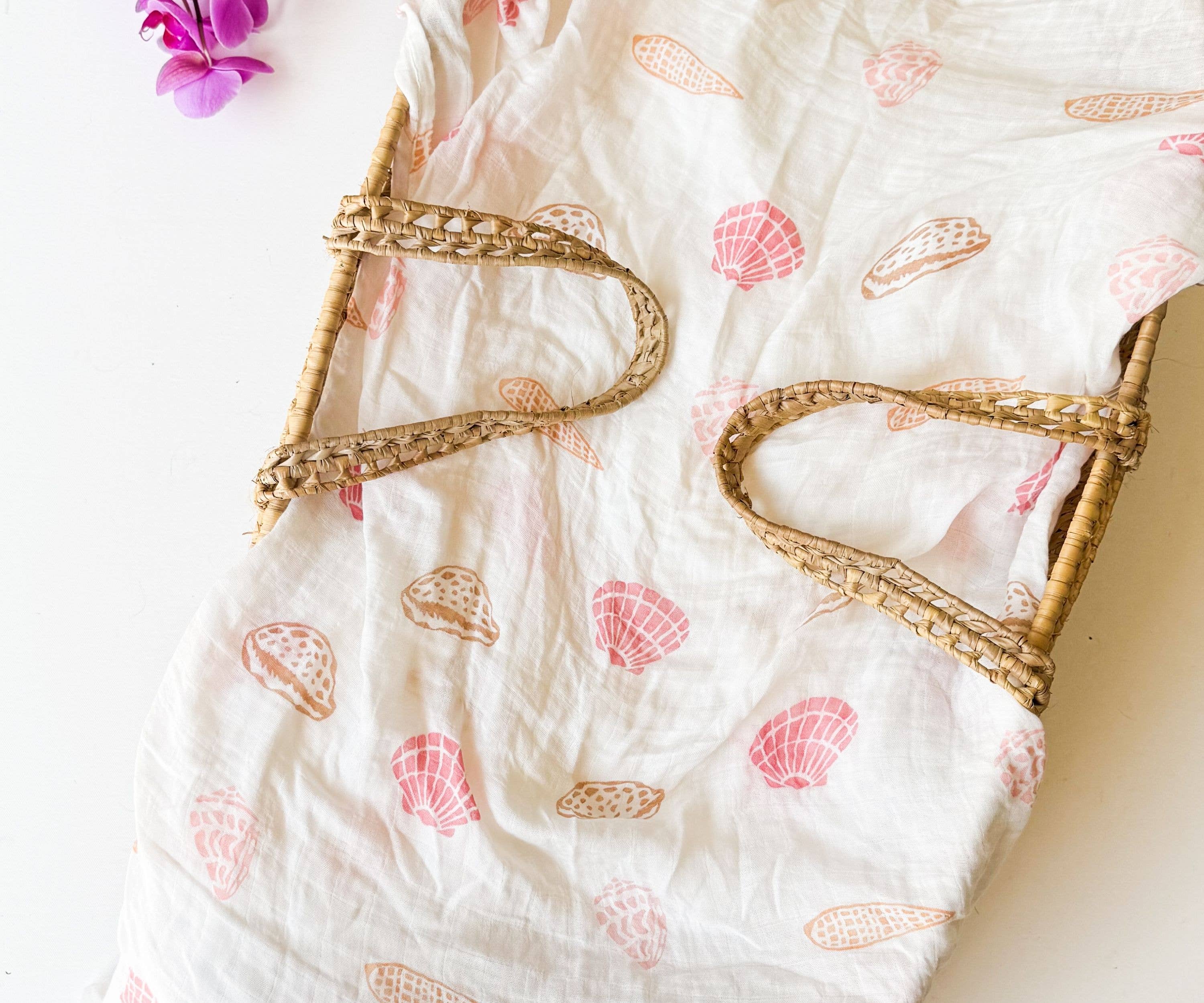 Seashell Print Organic Bamboo Swaddle - Beach Nursery Gift
