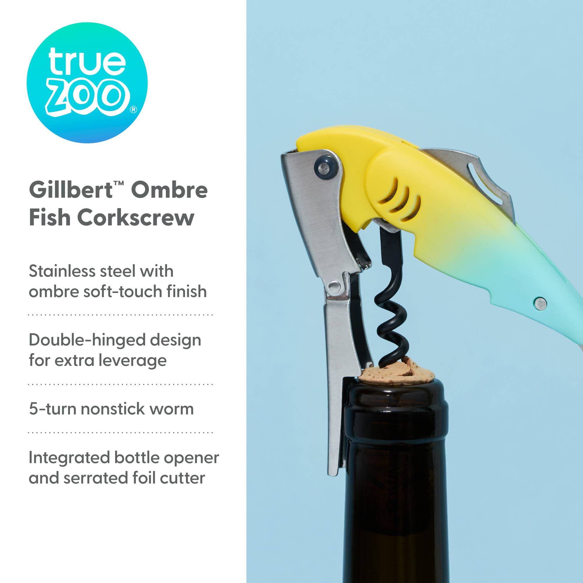 TrueZoo Gillbert Soft-Touch Waiter’s Corkscrew -Ombre Fish