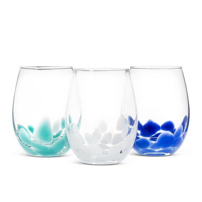 Fused Dots Stemless Wine Glass - Turq - 4.5"H(18oz)