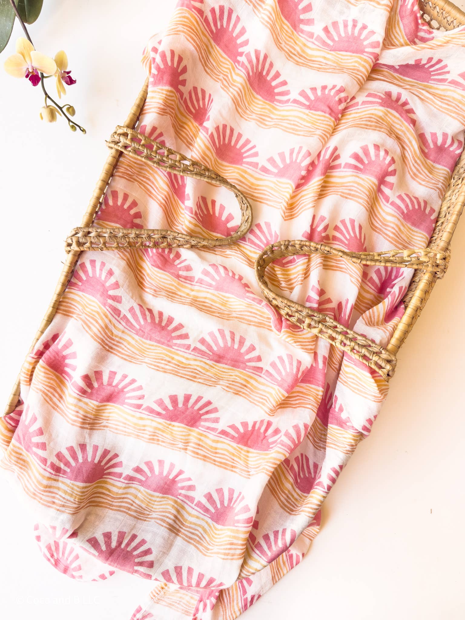 Pink Sun and Wave Organic Bamboo + Cotton Swaddle Blanket