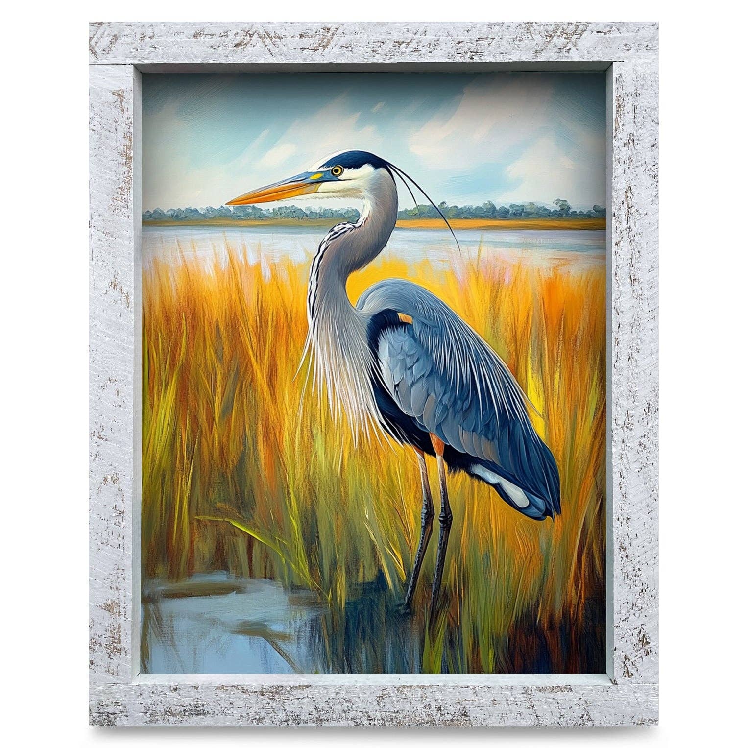 Marshland Heron | Real Wood Framed Wall Art Print: 18"x24"