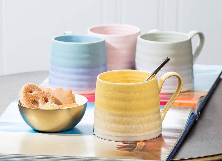 Ridged Mug-Light Blue-3"H(14oz)
