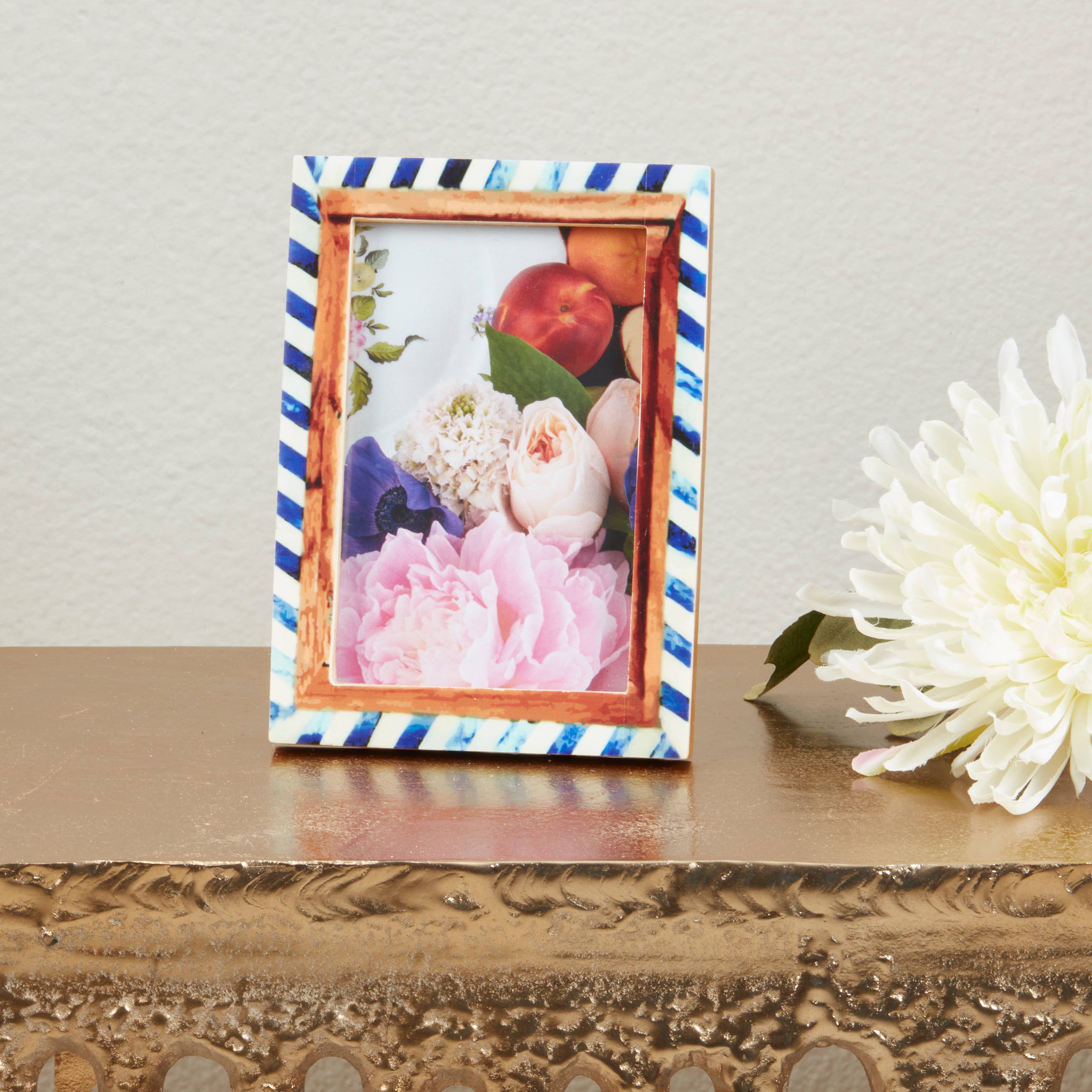 Wood & Bone Chevron Photo Frame: Blue / 4"x6"