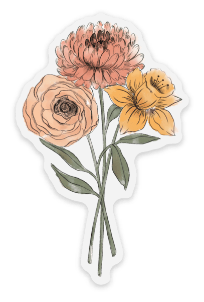 Clear Daffodil and Chrysanthemum Sticker, 3x2in.