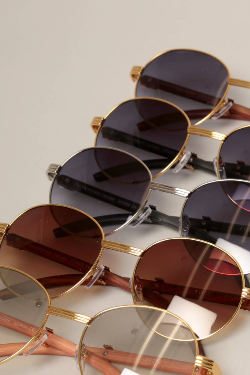 Faux Wood Print Frame Round Sunglasses: 12 ASSORTED COLOR / One Size
