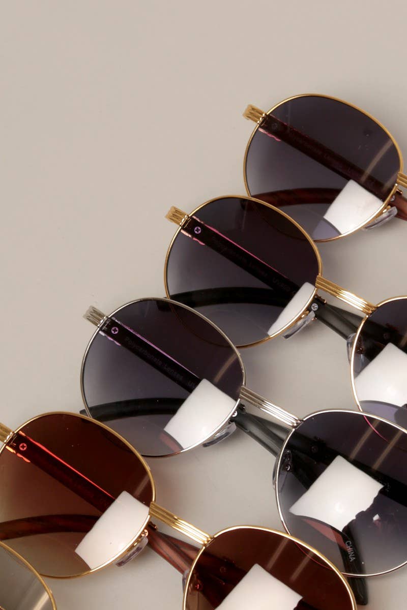Faux Wood Print Frame Round Sunglasses: 12 ASSORTED COLOR / One Size