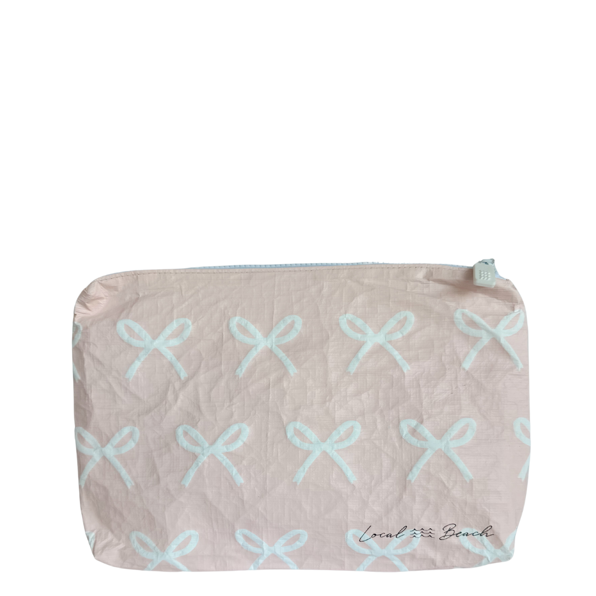 Blush Pink Bows Water Resistant Pouch: Pink / Medium / Pink Bow Pouch
