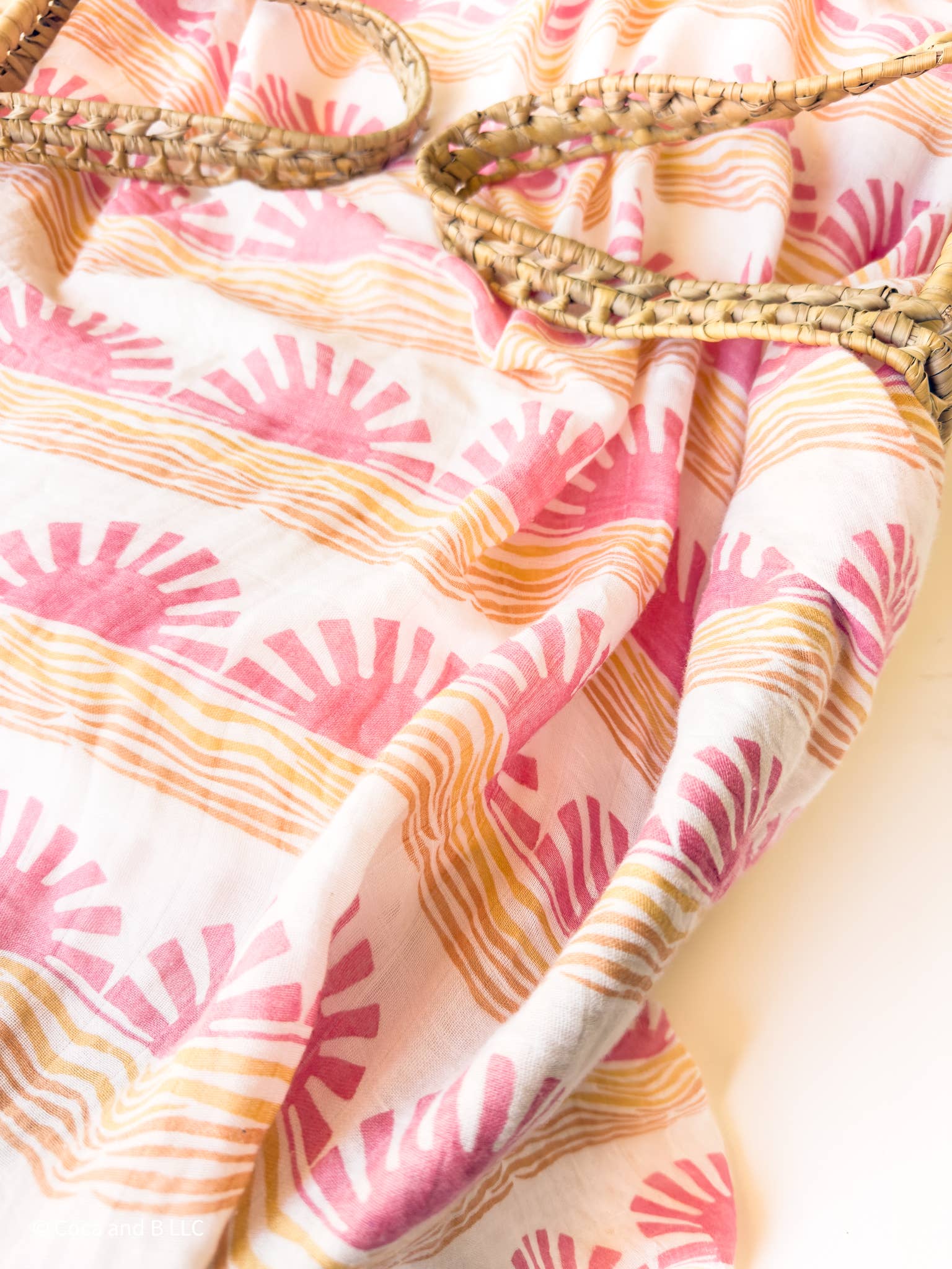 Pink Sun and Wave Organic Bamboo + Cotton Swaddle Blanket