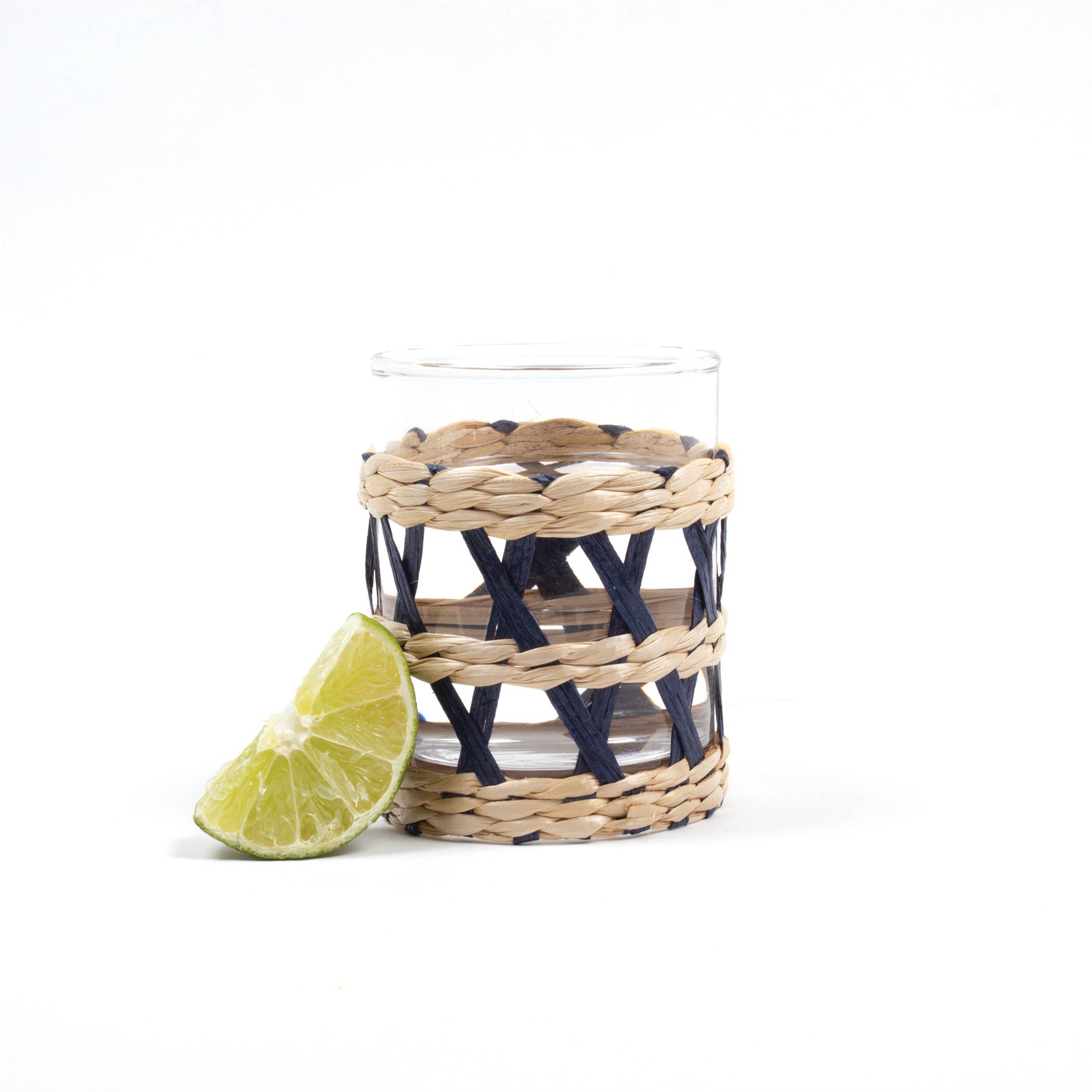 Navy Rattan Old Fashioned Glass