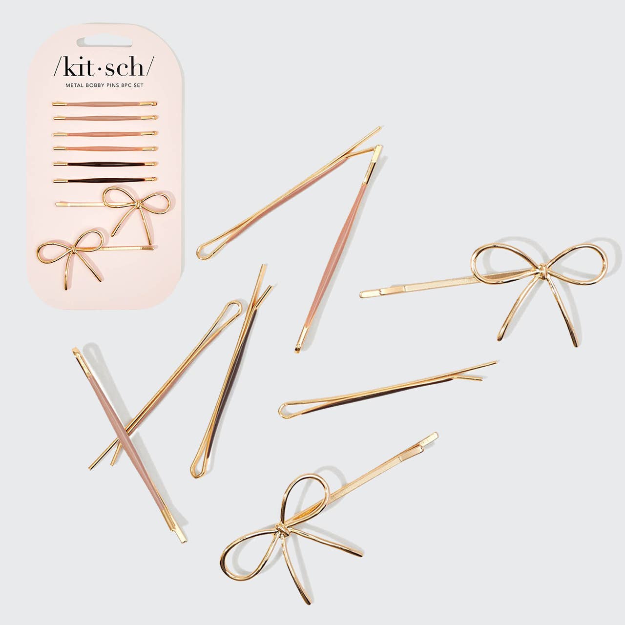 Metal Enamel Cloud &amp; Bow Bobby Pins 8pc Set - Rosewood