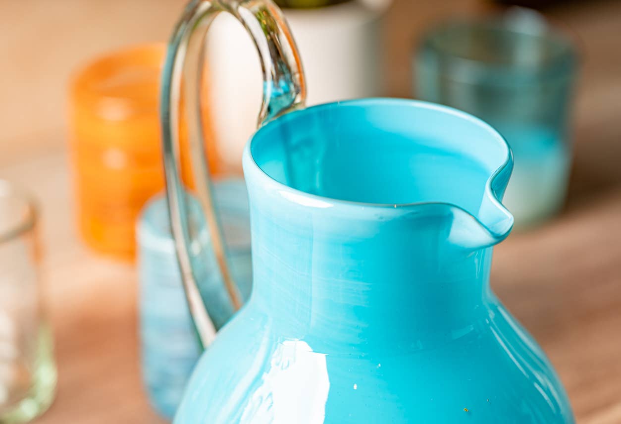 Handblown Glass Pitcher - Aqua