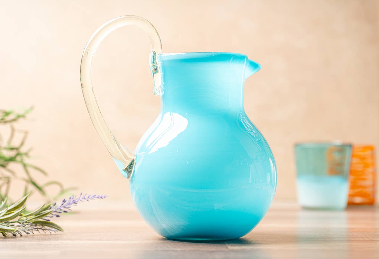 Handblown Glass Pitcher - Aqua