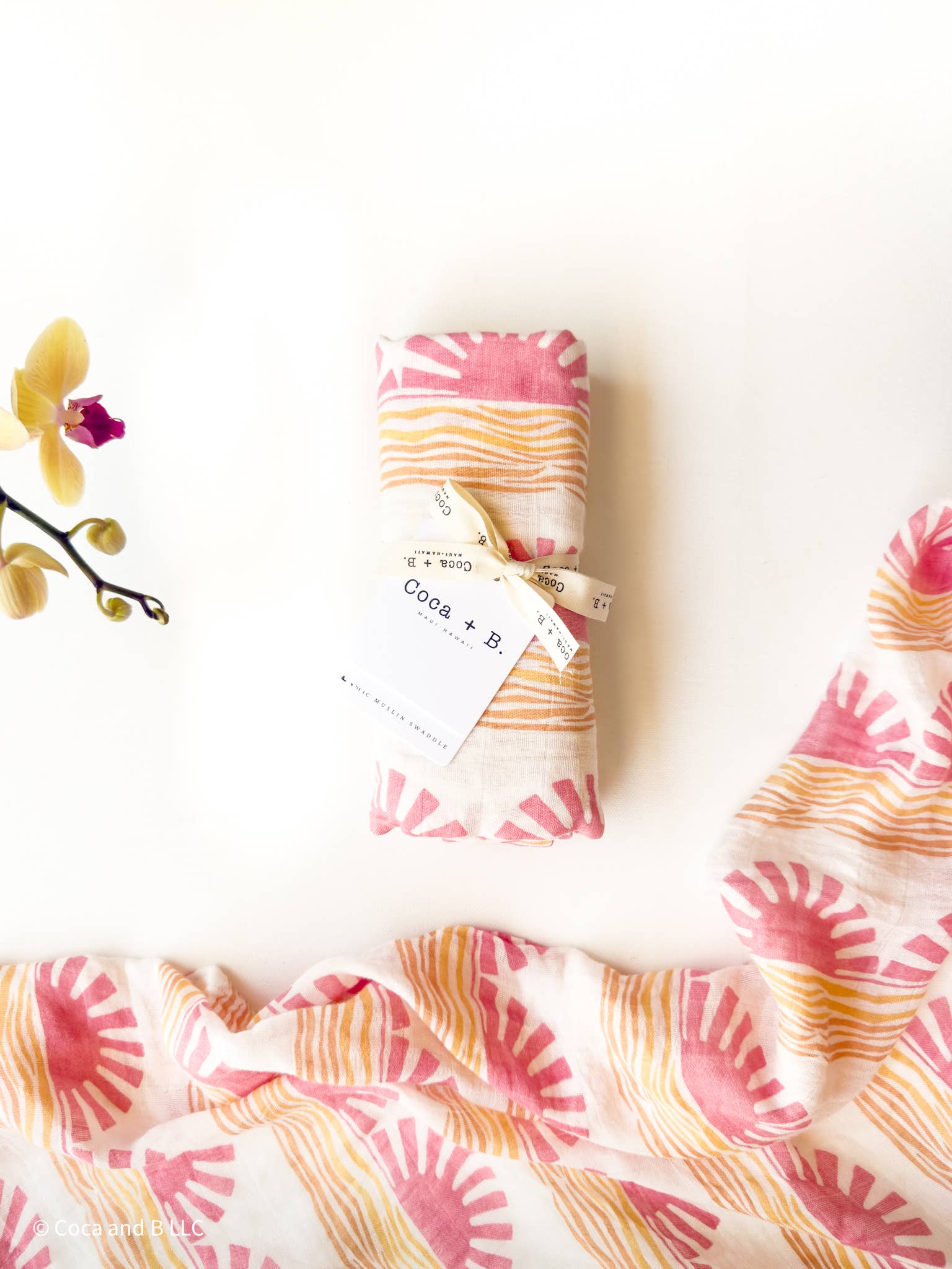 Pink Sun and Wave Organic Bamboo + Cotton Swaddle Blanket