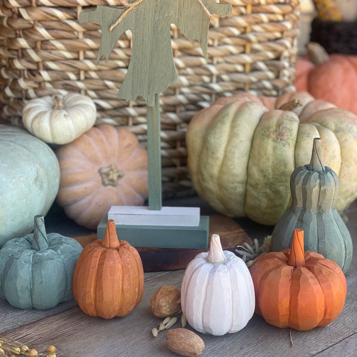 Green 3D Carved Fall Pumpkin