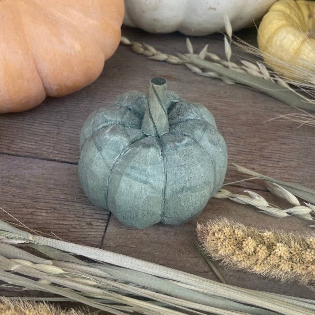 Green 3D Carved Fall Pumpkin