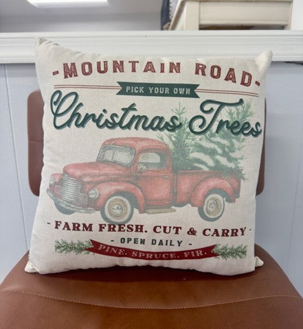 Mountain Road Christmas Trees Pillow