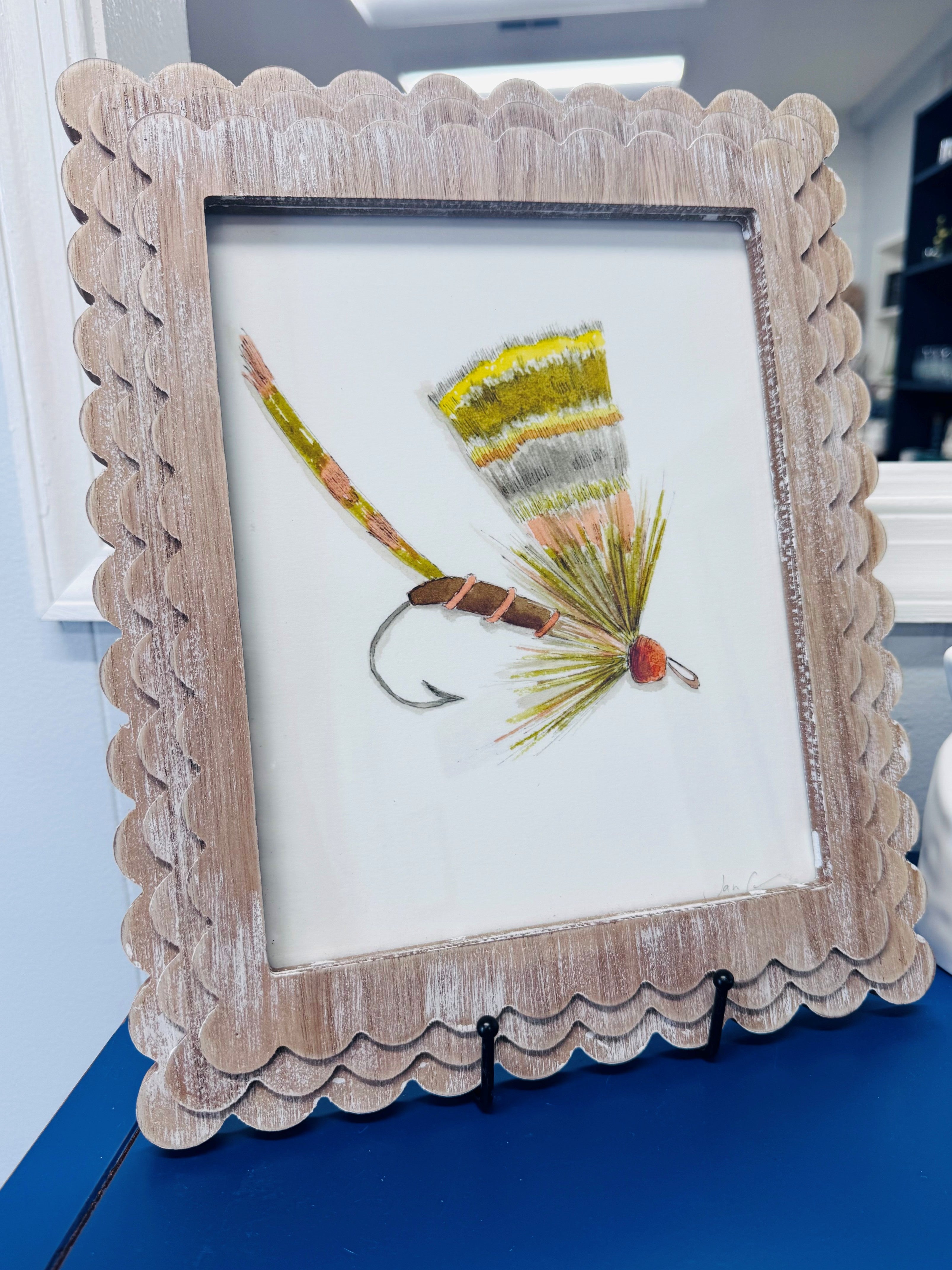 Fly Print in Scallop Wood Frame