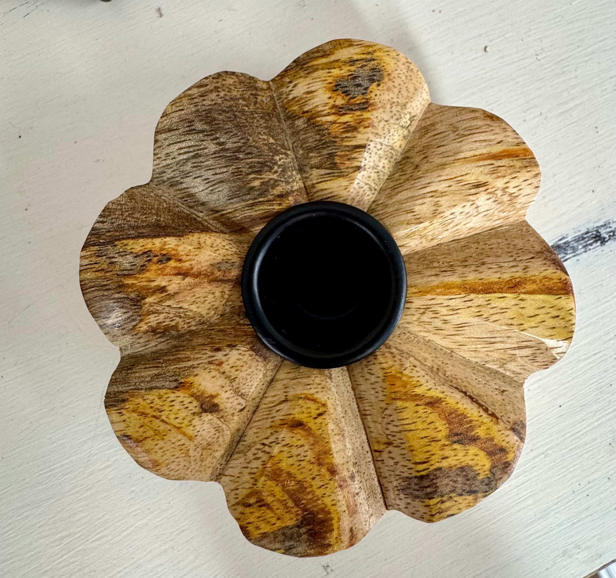 Wood and Metal Daisy Taper Holder
