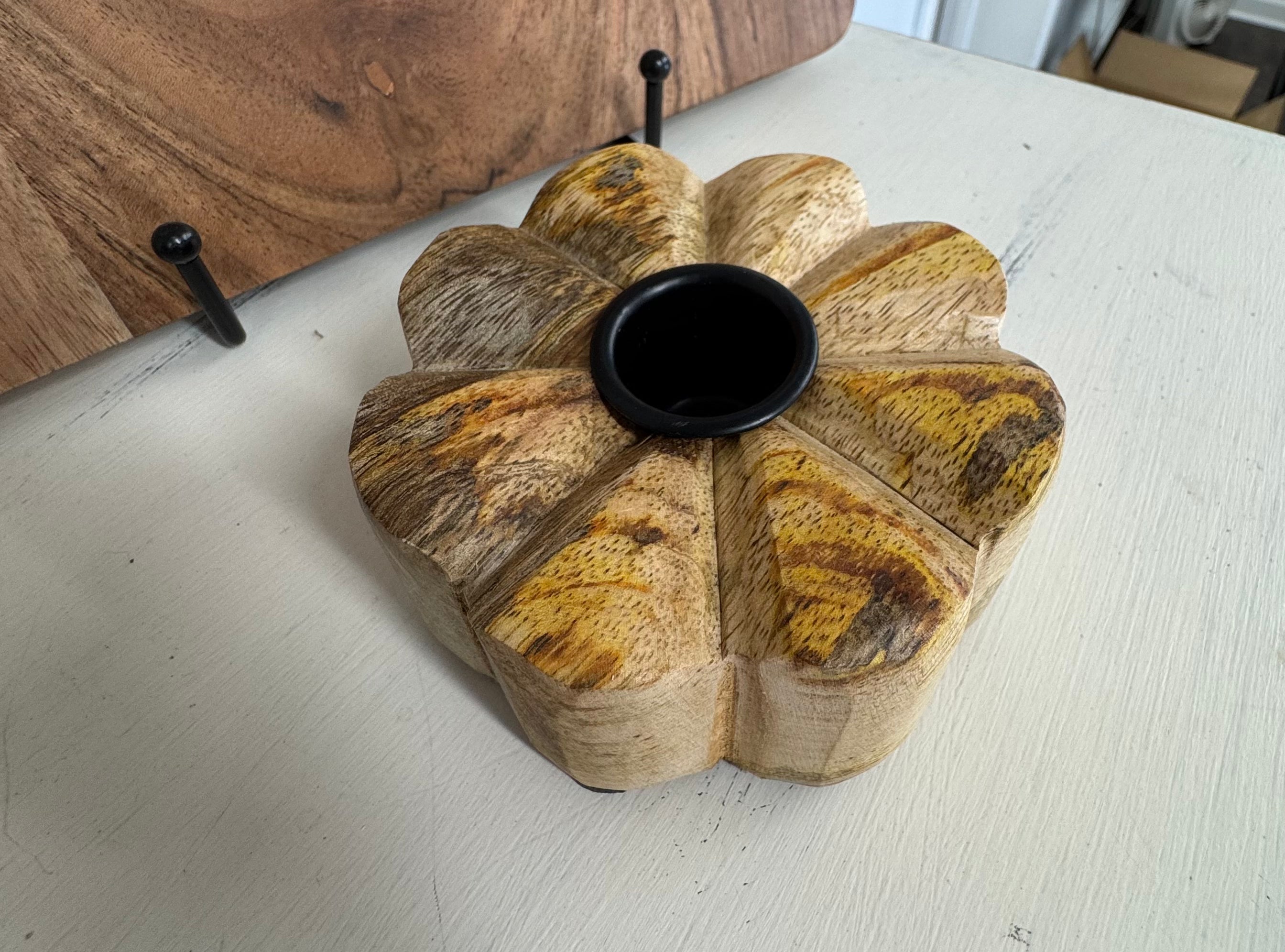 Wood and Metal Daisy Taper Holder