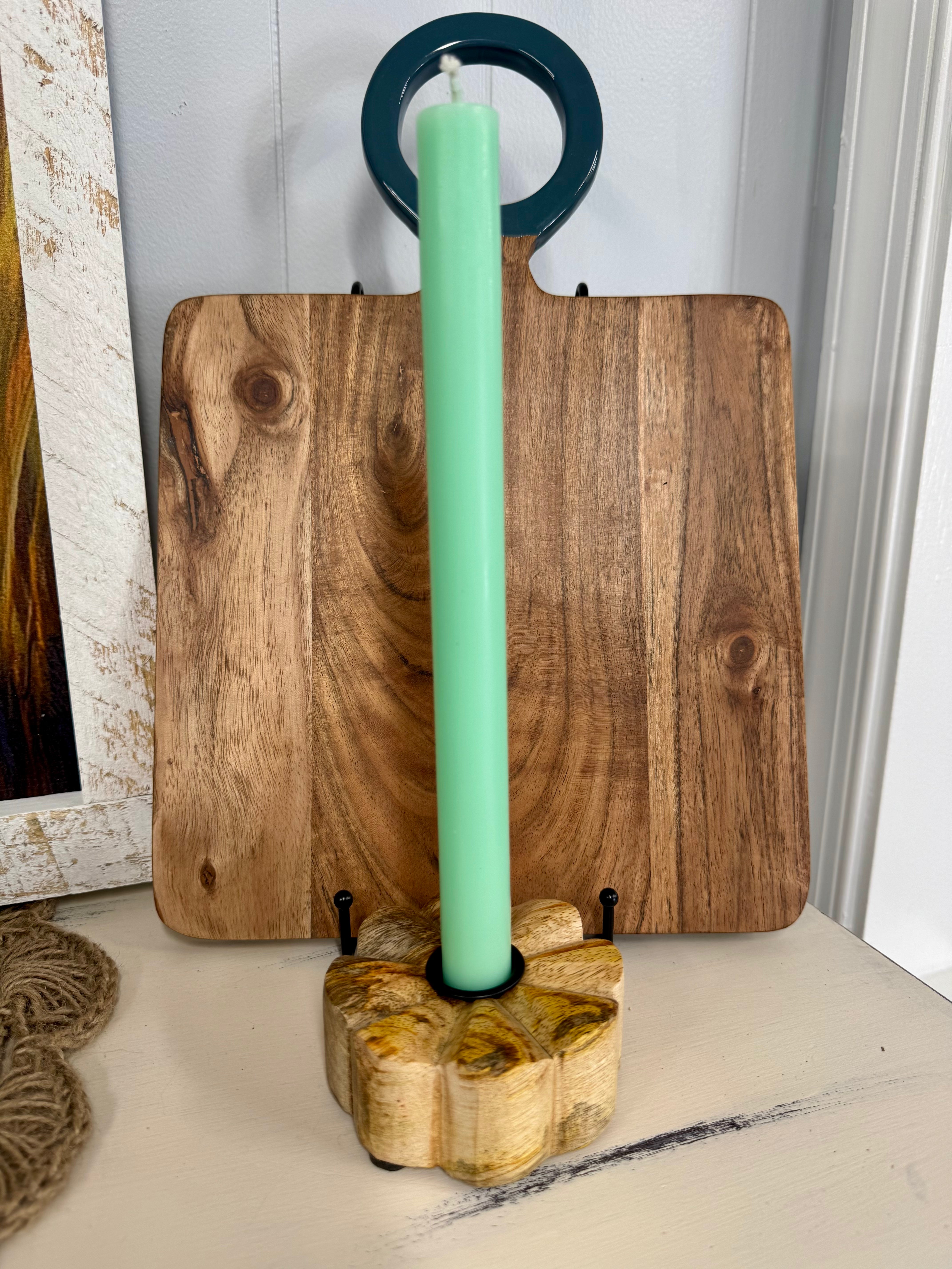Wood and Metal Daisy Taper Holder