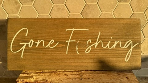 Gone Fishing Carbon Gray 6 x 14 Sign