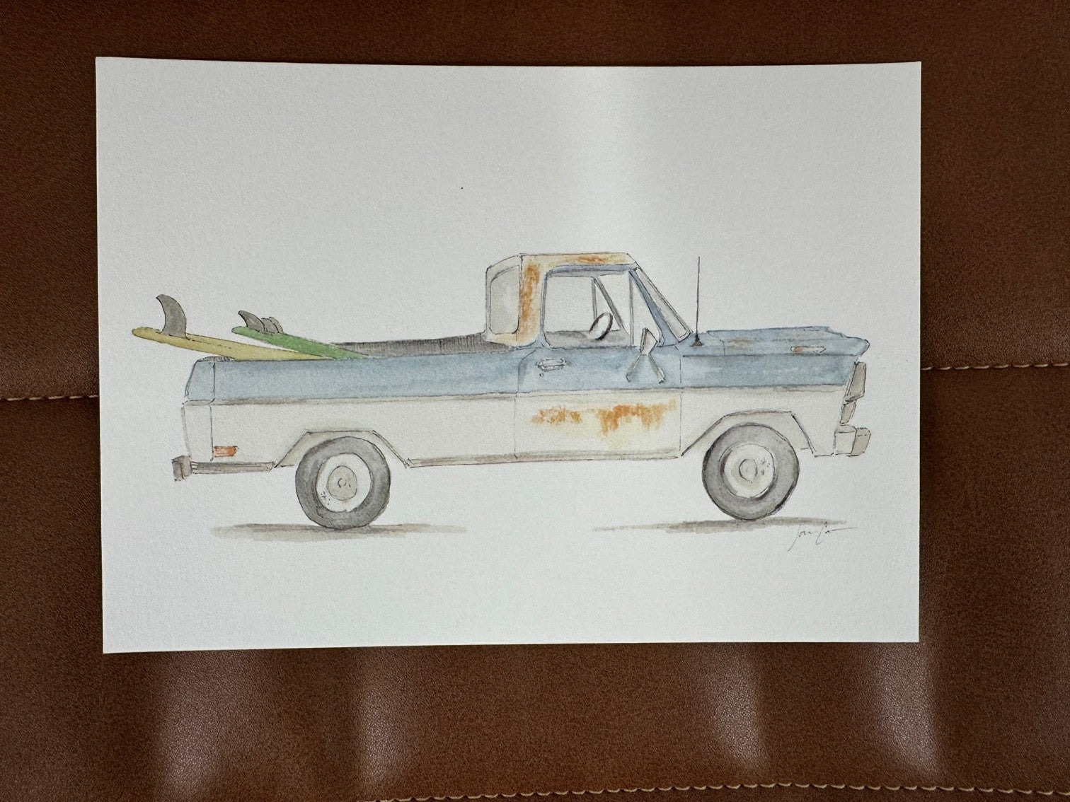 Blue Truck with Surfboards Postcard
