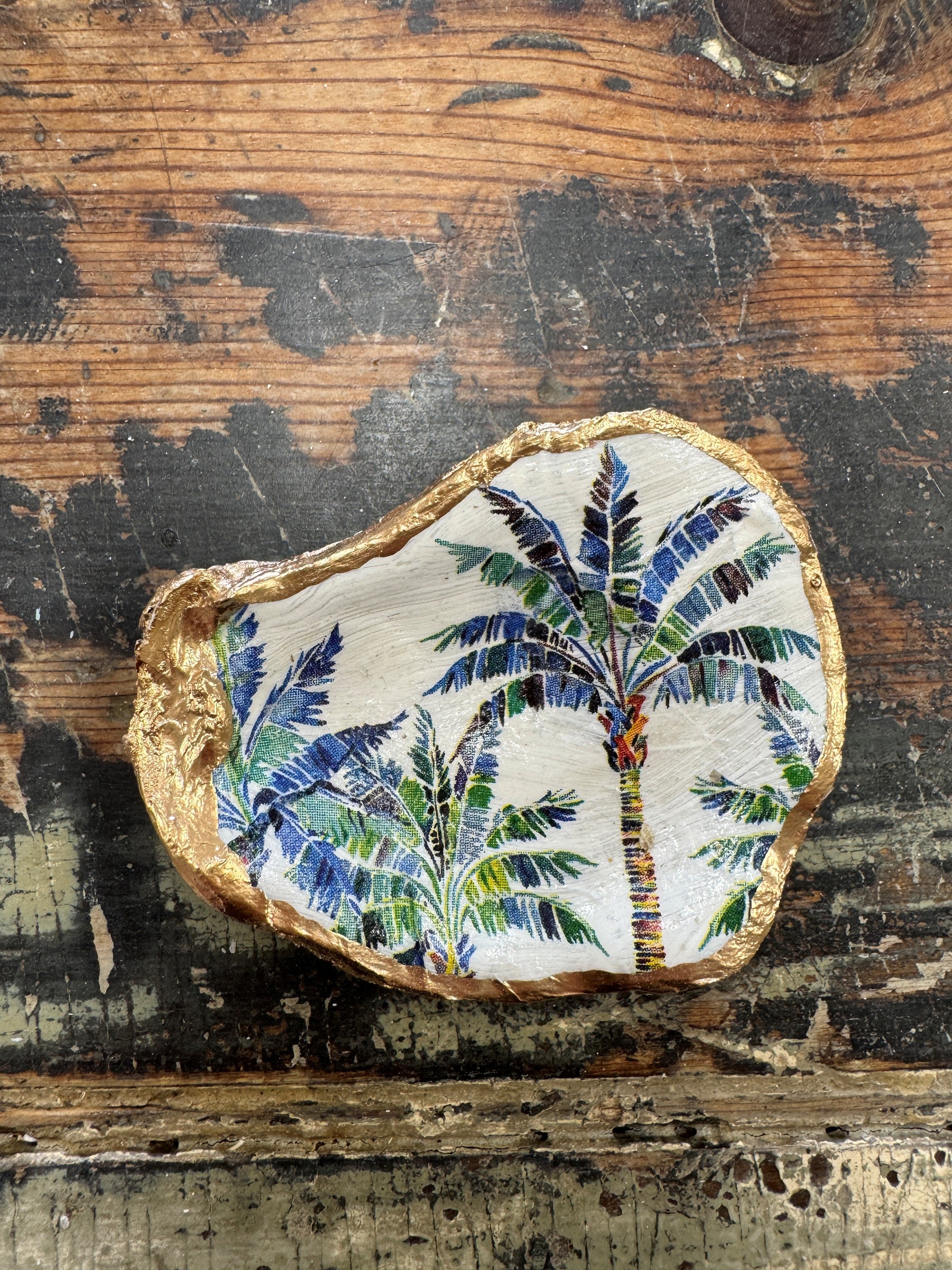 Palm Trees Oyster Shell Jewelry Dish