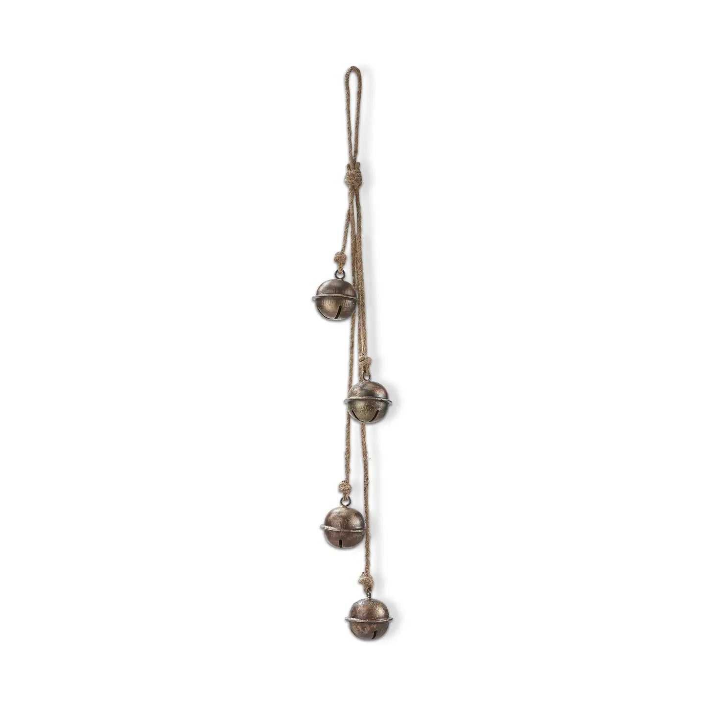 Sleigh Bell &amp; Jute Rope Swag - Antique Brass