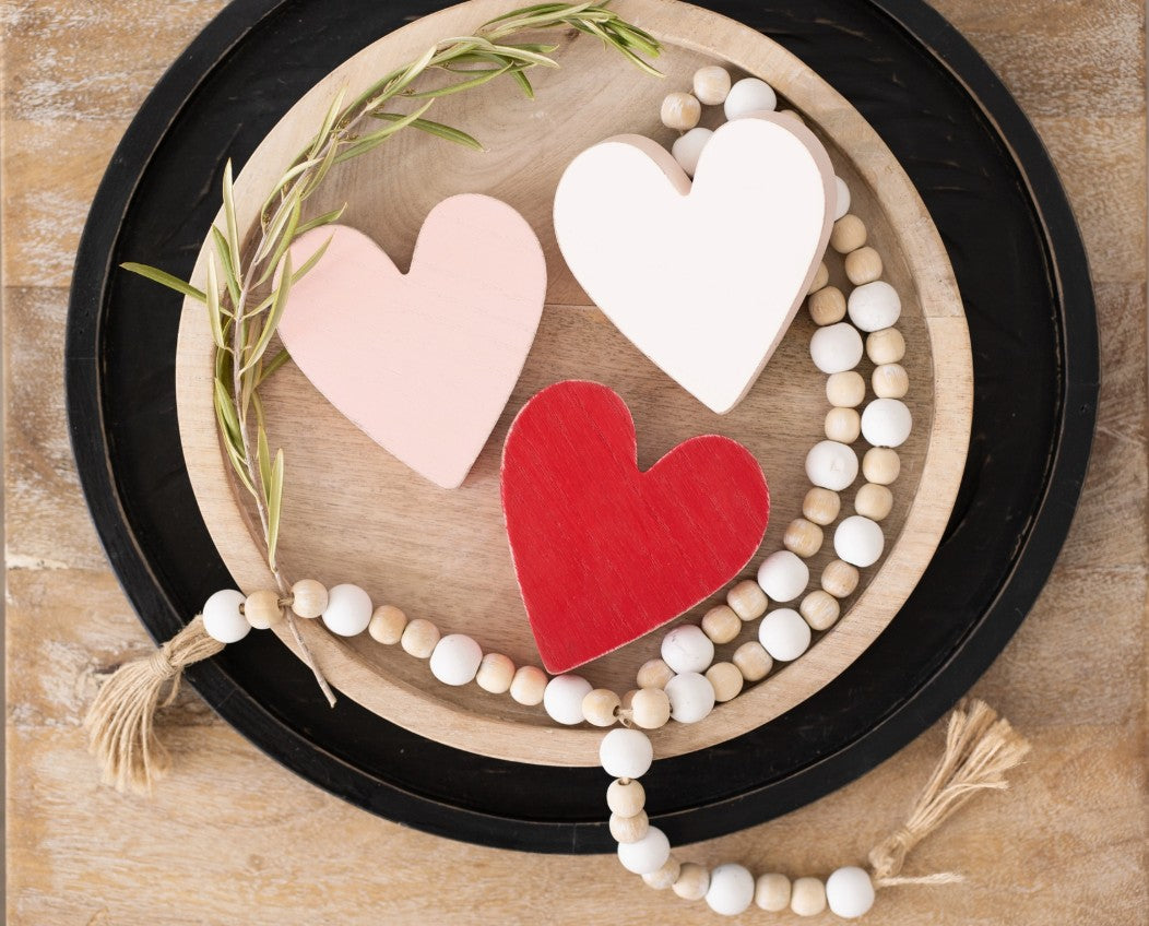 Set of 3 4x4 Wood Chunky Hearts