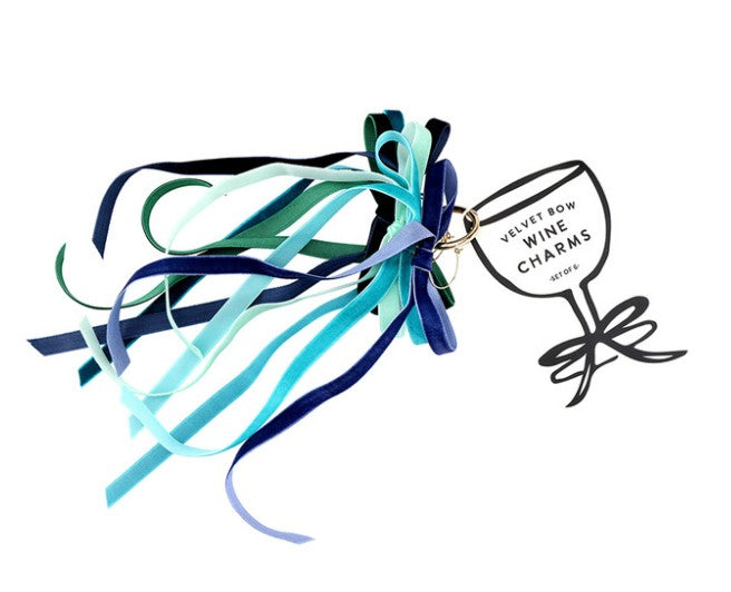 Velvet Bow Wine Charm - Set of 6 - Blue