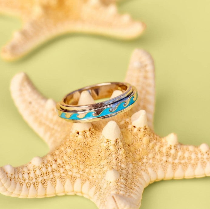 Enamel Wave Fidget Ring - Size 7