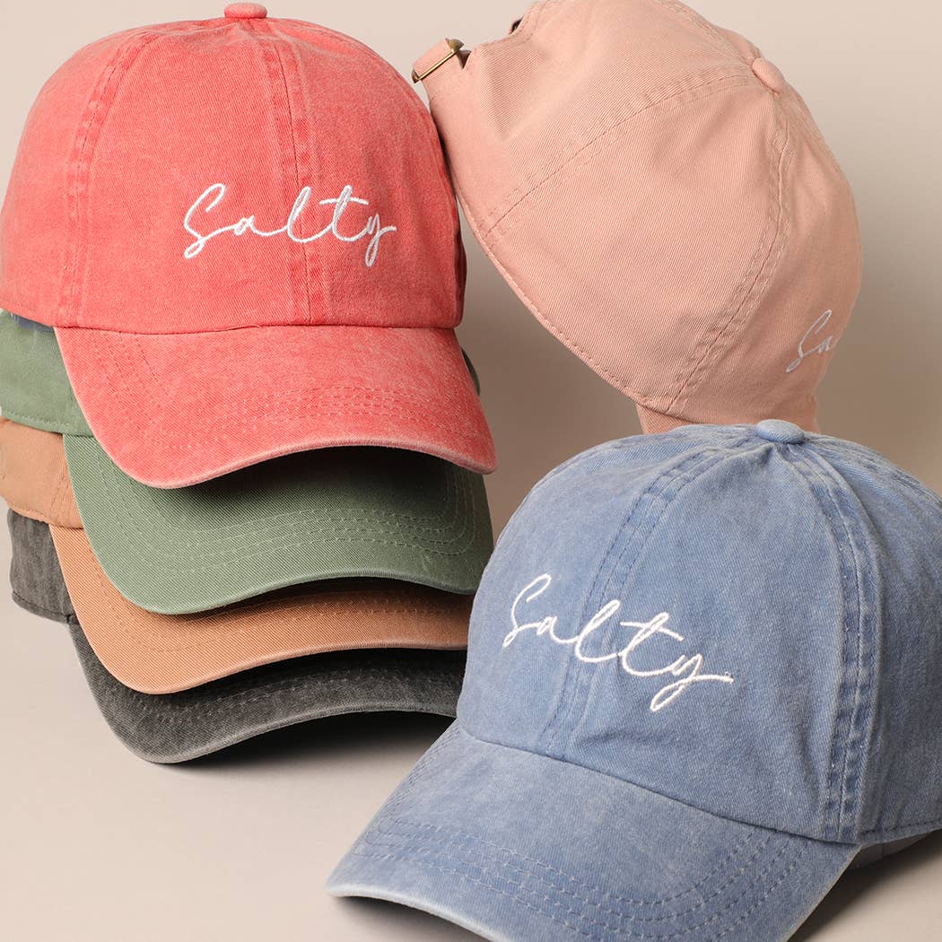 Salty Lettering Embroidery Baseball Cap: VINTAGE BLUE / One Size