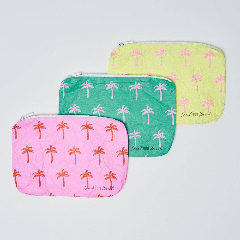 Green Neon Palms Water Resistant Tyvek Printed Pouch: Green Neon Palms