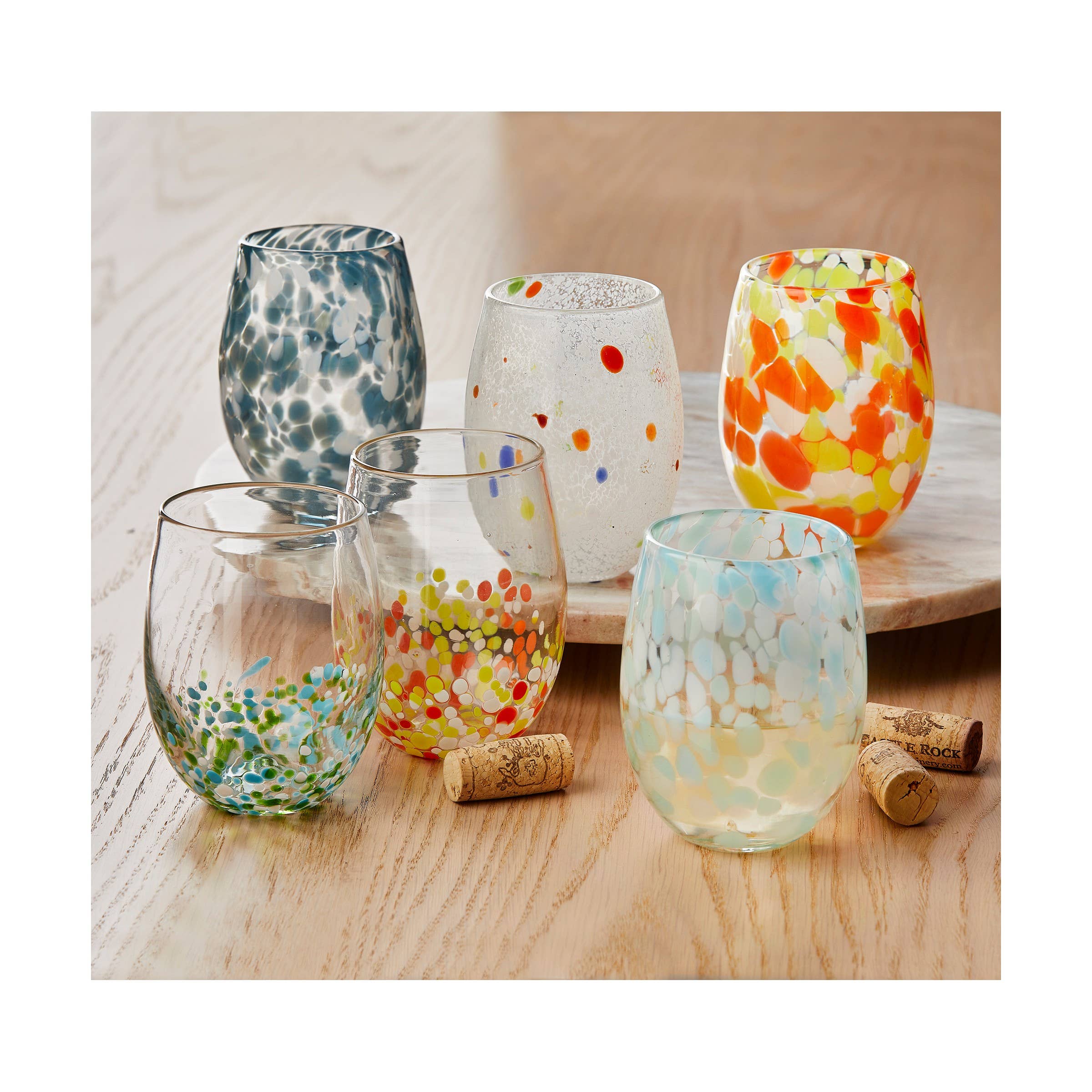 Confetti Stemless Wine Glass - Aqua