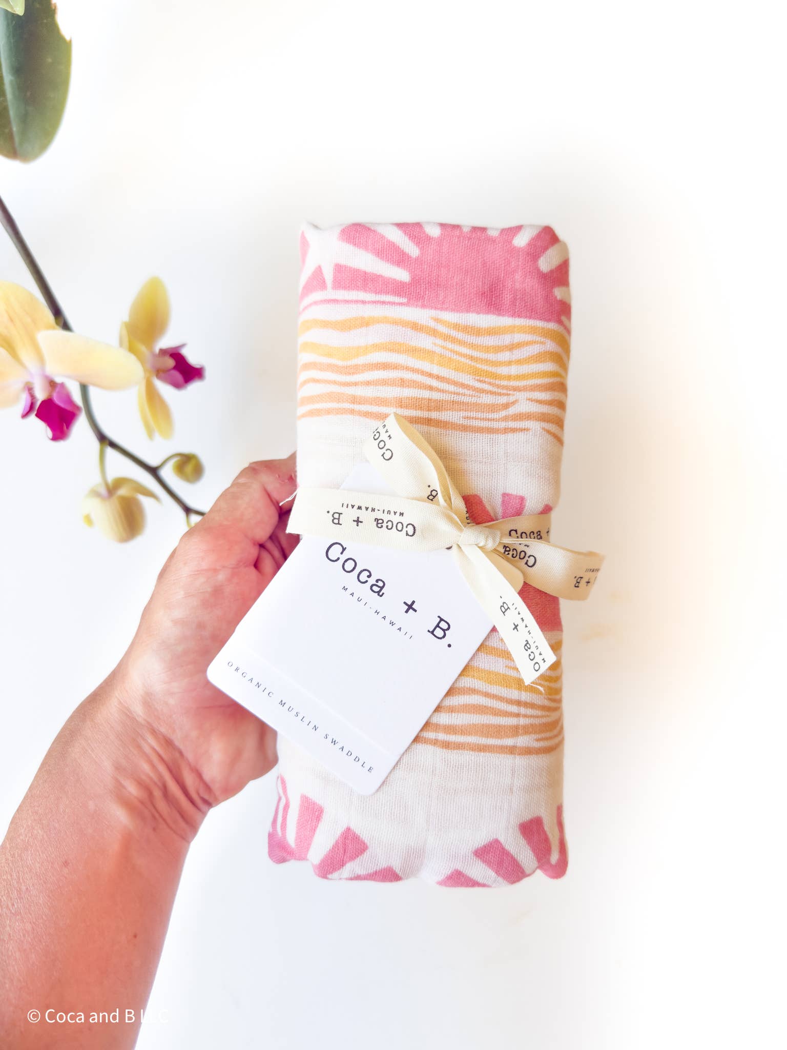 Pink Sun and Wave Organic Bamboo + Cotton Swaddle Blanket
