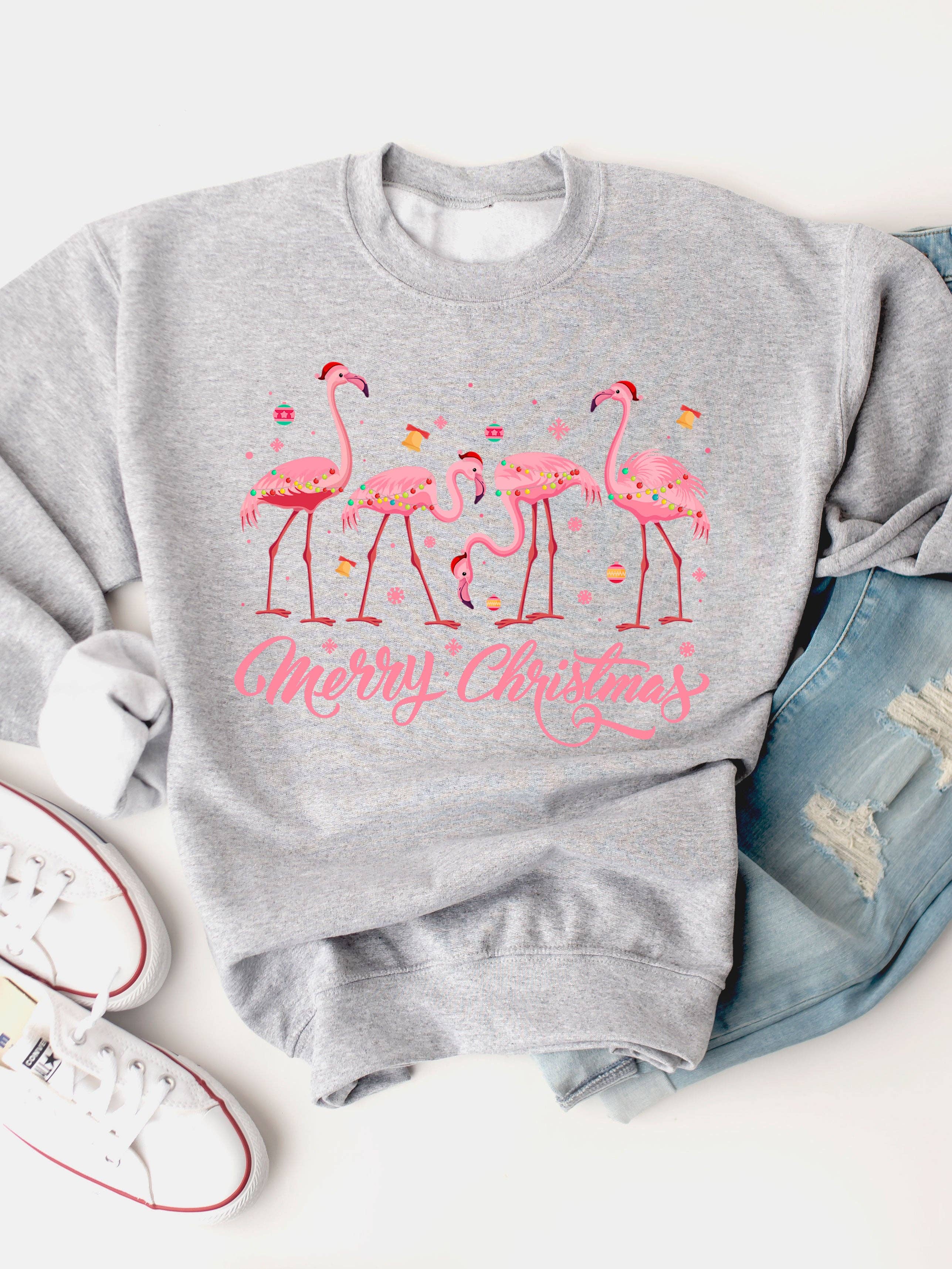Flamingo Merry Christmas - Gray / Small
