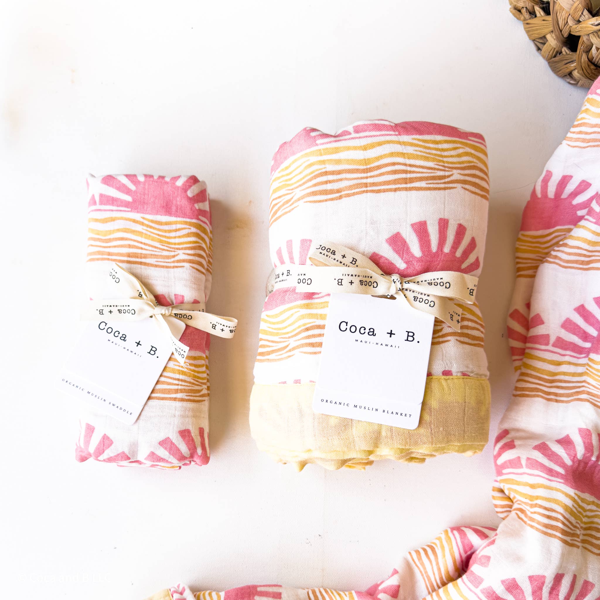 Pink Sun and Wave Organic Bamboo + Cotton Swaddle Blanket