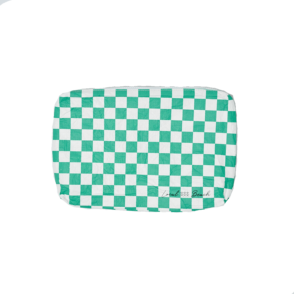 Green Checker Water Resistant Pouch: Green Medium