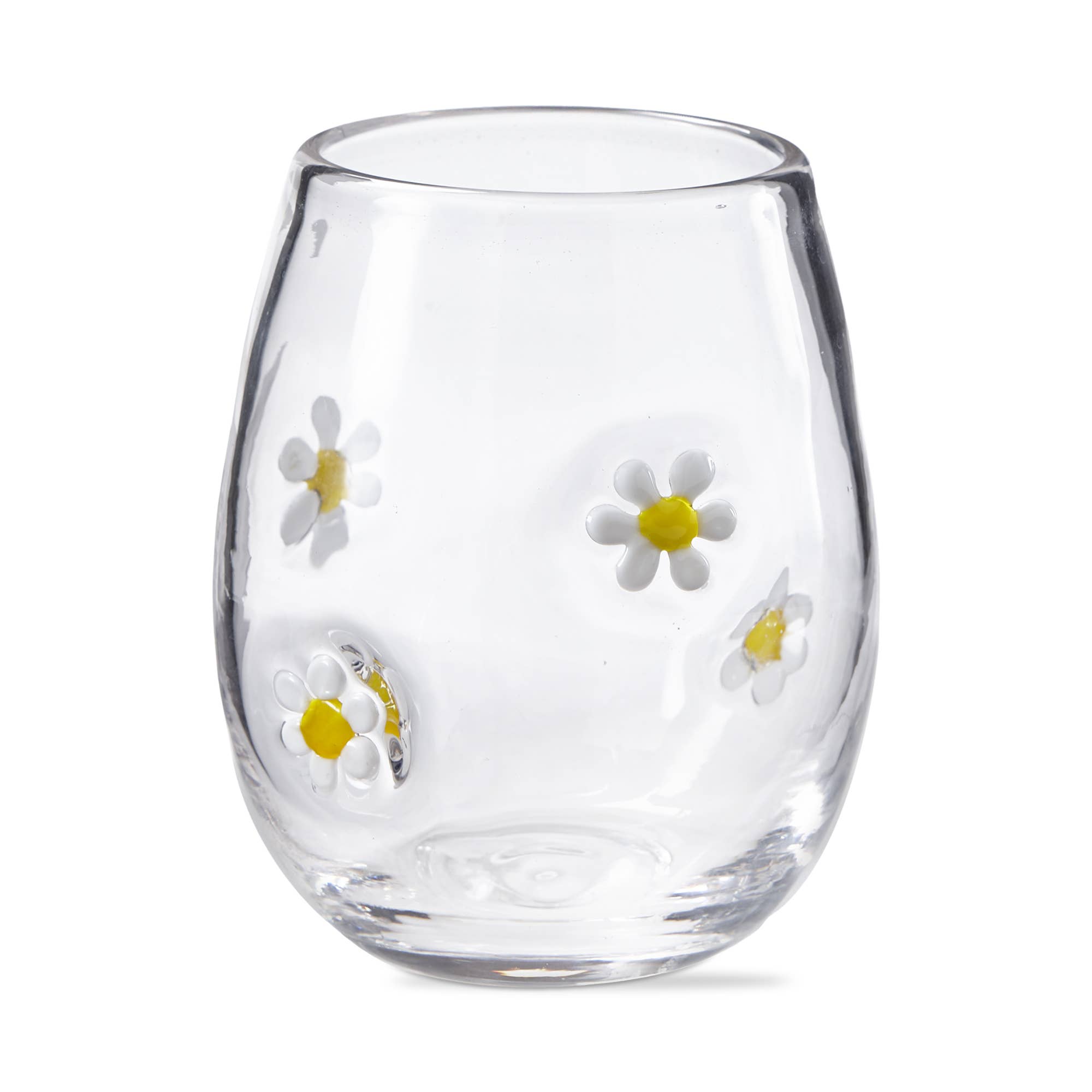 Flower Stemless Wine Glass - White Multi: White Multi / Glass / Floral