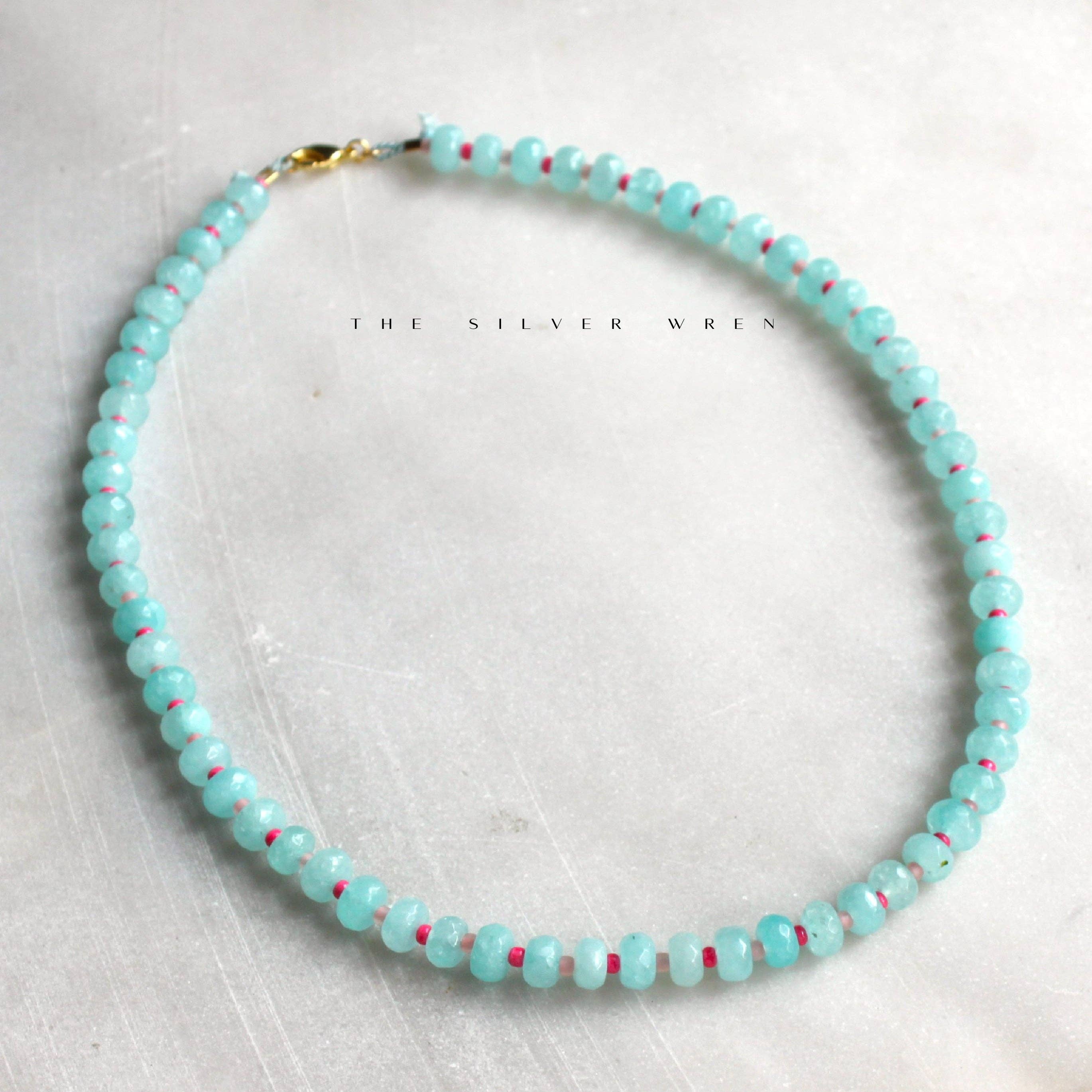 Islands Stone Candy Beaded Necklace, Trendy Colorful Beads: Aqua