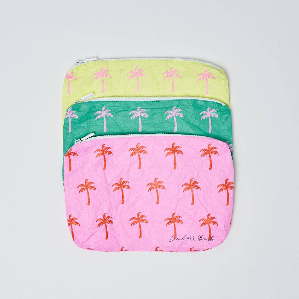 Green Neon Palms Water Resistant Tyvek Printed Pouch: Green Neon Palms