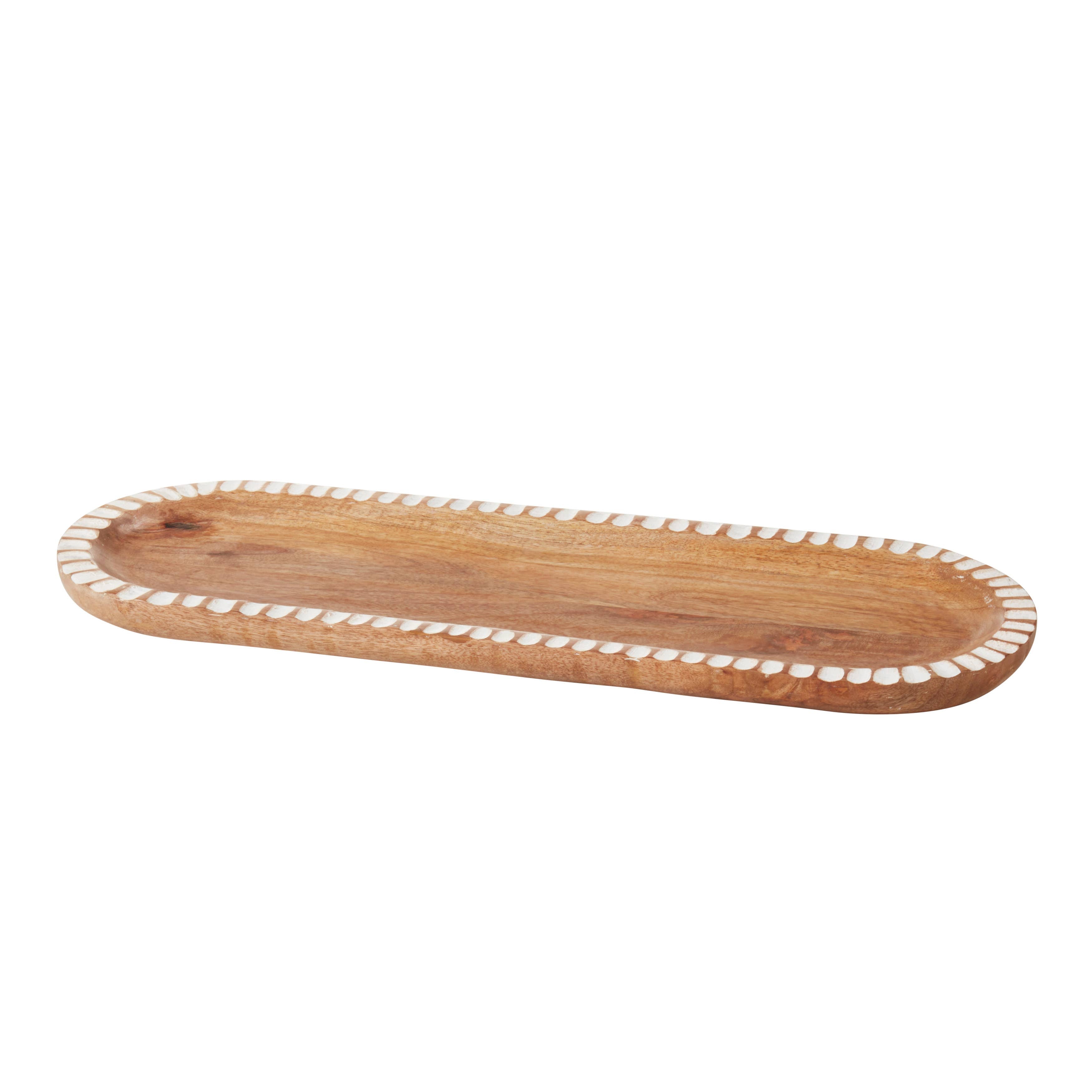 Handcrafted Wooden Tray with Ribbed Texture: Brown / 7"x20"